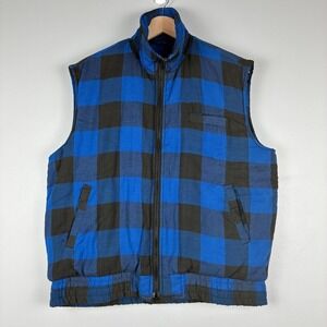 Branded Lion Mens Large Blue Black Checkered‎ Insulated Vest Cabincore Heritage